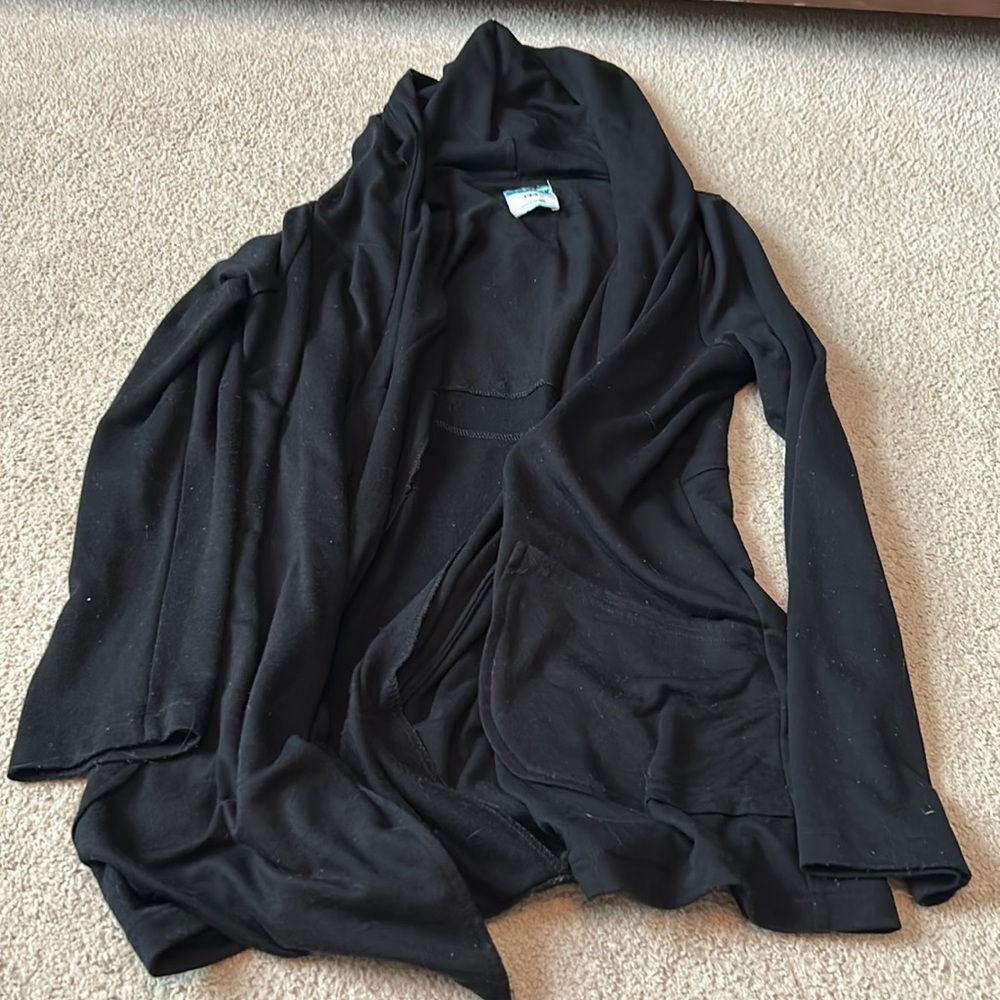 Black cardigan with hood and pockets